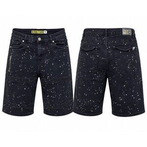 Vintage Demolition Shorts Mens 38 Black Colorful Paint Splatter Denim Stretch